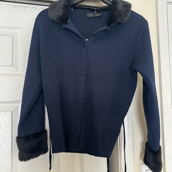 ZARA NWT Faux Fur Trim Combination Cardigan - Picture 2 of 14
